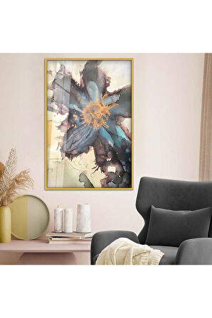 Gümüş Metal Çerçeveli Soyut Tema Modern Çizim Kırılmaz Cam Tablo