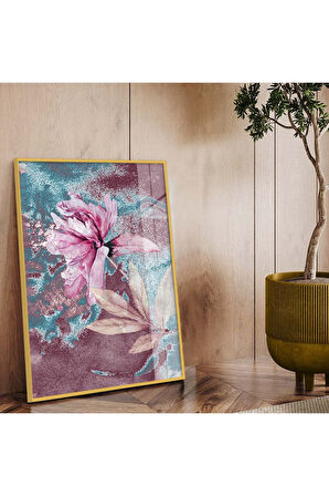 Gümüş Metal Çerçeveli Çiçek Desen Modern Çizim Kırılmaz Cam Tablo