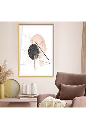 Siyah Metal Çerçeveli Geometrik Desen Modern Çizim Kırılmaz Cam Tablo