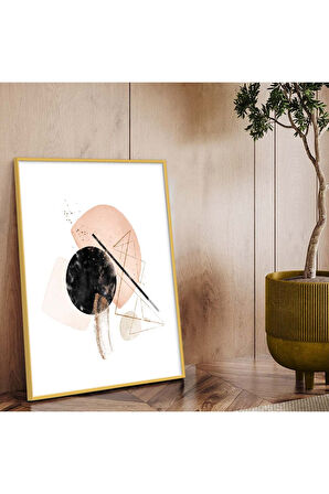 Siyah Metal Çerçeveli Geometrik Desen Modern Çizim Kırılmaz Cam Tablo