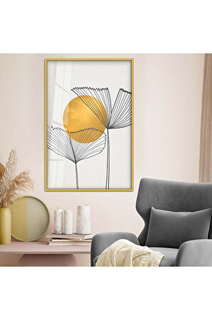 Gümüş Metal Çerçeveli Kolaj Çizim Modern Tema Kırılmaz Cam Tablo