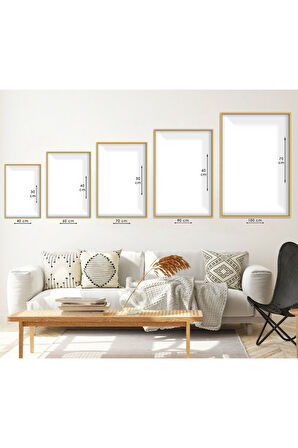 Gold Metal Çerçeveli Geometrik Desen Modern Çizim Kırılmaz Cam Tablo