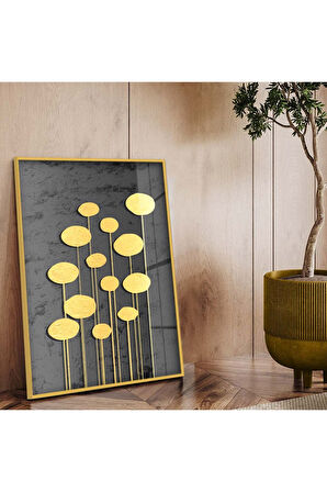 Gümüş Metal Çerçeveli Gold Tema Kolaj Çizim Kırılmaz Cam Tablo