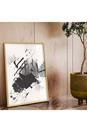 Siyah Metal Çerçeveli Kolaj Çizim Siyah Tema Kırılmaz Cam Tablo