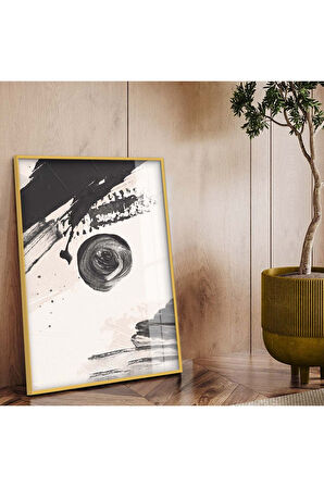 Siyah Metal Çerçeveli Kolaj Çizim Siyah Tema Kırılmaz Cam Tablo
