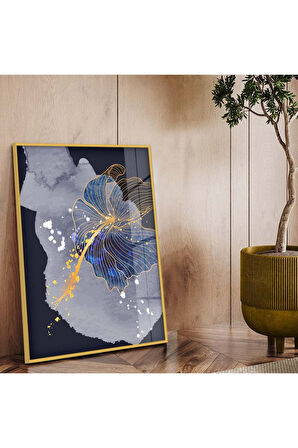 Siyah Metal Çerçeveli Kolaj Çizim Çiçek Tema Kırılmaz Cam Tablo