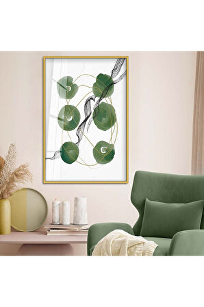 Gümüş Metal Çerçeveli Kolaj Çizim Soyut Tema Kırılmaz Cam Tablo