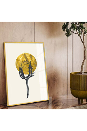 Siyah Metal Çerçeveli Modern Çizim Gül Tema Kırılmaz Cam Tablo