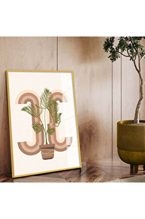 Gümüş Metal Çerçeveli Modern Çizim Bitki Tema Kırılmaz Cam Tablo