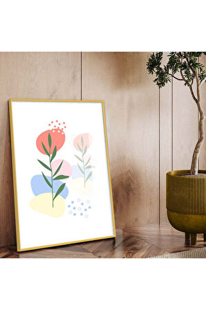 Siyah Metal Çerçeveli Modern Çizim Yaprak Tema Kırılmaz Cam Tablo