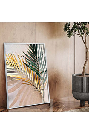 Gümüş Metal Çerçeveli Yaprak Desen Kırılmaz Cam Tablo