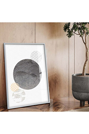 Gold Metal Çerçeveli Geometrik Desen Modern Çizim Kırılmaz Cam Tablo