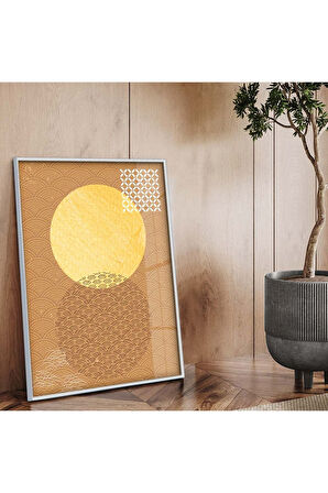 Gold Metal Çerçeveli Geometrik Desen Modern Çizim Kırılmaz Cam Tablo