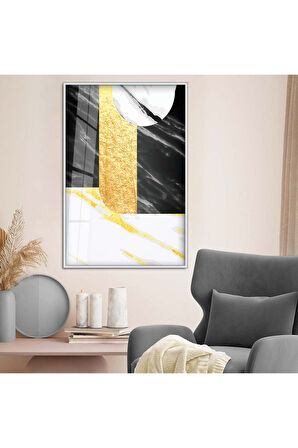 Gold Metal Çerçeveli Modern Çizim Kırılmaz Cam Tablo