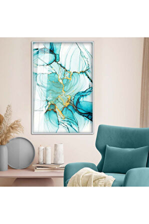 Siyah Metal Çerçeveli Soyut Tema Modern Çizim Kırılmaz Cam Tablo