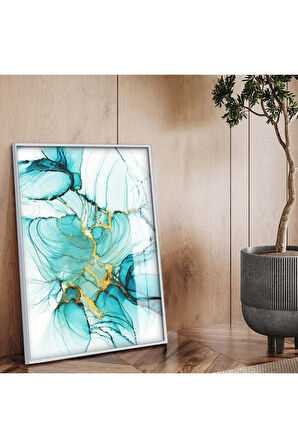 Siyah Metal Çerçeveli Soyut Tema Modern Çizim Kırılmaz Cam Tablo