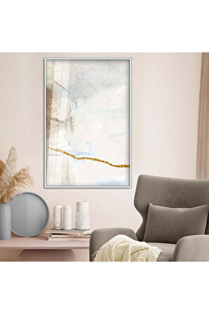 Gold Metal Çerçeveli Modern Çizim Soyut Tema Kırılmaz Cam Tablo