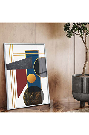 Siyah Metal Çerçeveli Modern Çizim Geometrik Desen Kırılmaz Cam Tablo