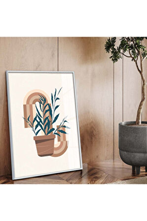 Gold Metal Çerçeveli Modern Çizim Bitki Tema Kırılmaz Cam Tablo