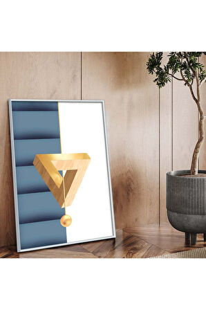 Gold Metal Çerçeveli Geometrik Çizim Soyut Tema Kırılmaz Cam Tablo
