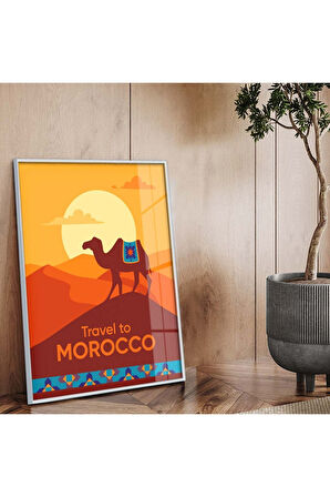 Gümüş Metal Çerçeveli Modern Çizim Seyahat Tema Kırılmaz Cam Tablo