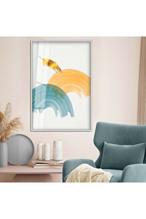 Gold Metal Çerçeveli Modern Çizim Soyut Tema Kırılmaz Cam Tablo