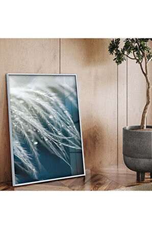 Gold Metal Çerçeveli Beyaz Kuş Tüyü Kırılmaz Cam Tablo