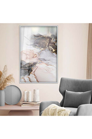 Siyah Metal Çerçeveli Modern Çizim Soyut Tema Kırılmaz Cam Tablo