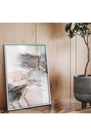 Siyah Metal Çerçeveli Modern Çizim Soyut Tema Kırılmaz Cam Tablo