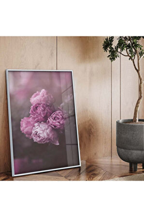 Gümüş Metal Çerçeveli Renkli Çiçek Buketi Kırılmaz Cam Tablo