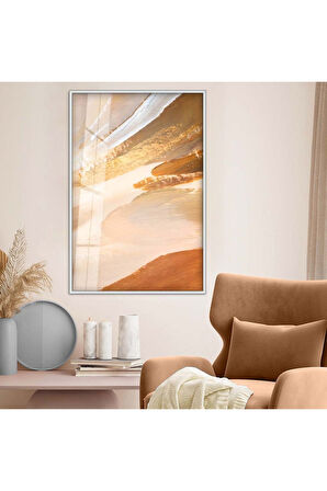 Gold Metal Çerçeveli Modern Çizim Soyut Tema Kırılmaz Cam Tablo