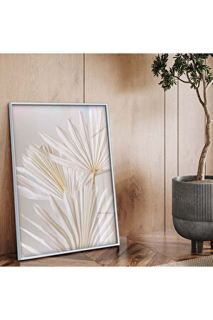 Siyah Metal Çerçeveli Beyaz Çiçek Kırılmaz Cam Tablo