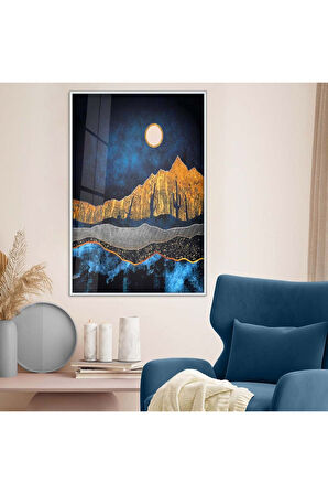 Siyah Metal Çerçeveli Kolaj Çizim Soyut Tema Kırılmaz Cam Tablo