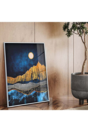 Siyah Metal Çerçeveli Kolaj Çizim Soyut Tema Kırılmaz Cam Tablo