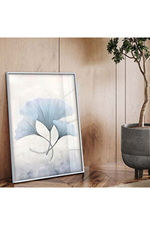 Siyah Metal Çerçeveli Beyaz Çiçek Kırılmaz Cam Tablo