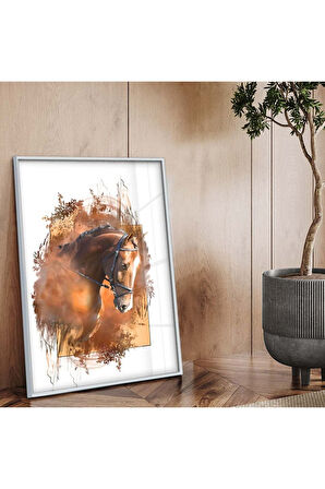 Siyah Metal Çerçeveli At Figür Modern Çizim Kırılmaz Cam Tablo