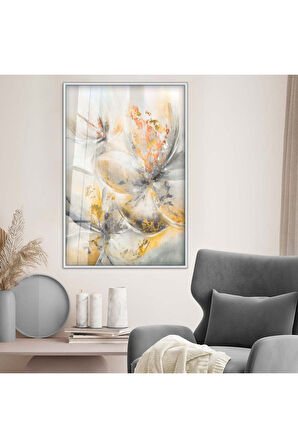 Siyah Metal Çerçeveli Modern Çizim Çiçek Desen Kırılmaz Cam Tablo