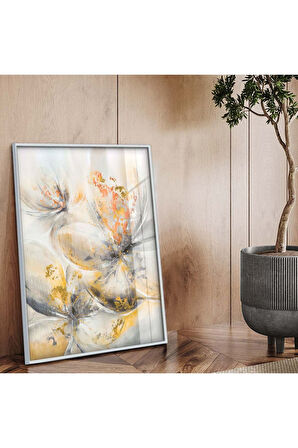 Siyah Metal Çerçeveli Modern Çizim Çiçek Desen Kırılmaz Cam Tablo