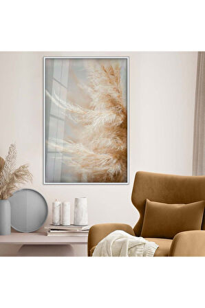 Siyah Metal Çerçeveli Kurutulmuş Tüy Desen Kırılmaz Cam Tablo