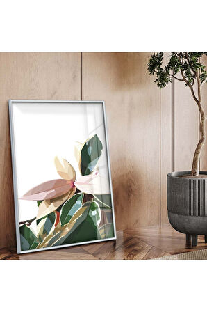 Siyah Metal Çerçeveli Yaprak Desen Kırılmaz Cam Tablo