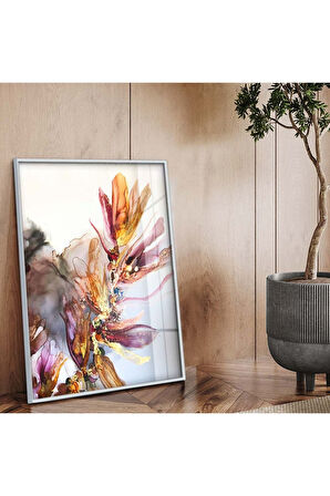 Siyah Metal Çerçeveli Renkli Çiçek Modern Çizim Kırılmaz Cam Tablo