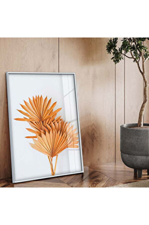 Gold Metal Çerçeveli Modern Çizim Renkli Yaprak Kırılmaz Cam Tablo