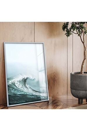 Siyah Metal Çerçeveli Dalga Tema Kırılmaz Cam Tablo