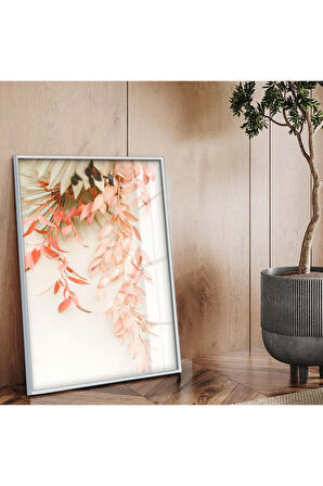 Siyah Metal Çerçeveli Yaprak Desen Kırılmaz Cam Tablo