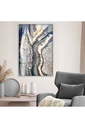 Siyah Metal Çerçeveli Soyut Tema Modern Çizim Kırılmaz Cam Tablo