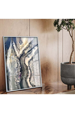 Siyah Metal Çerçeveli Soyut Tema Modern Çizim Kırılmaz Cam Tablo