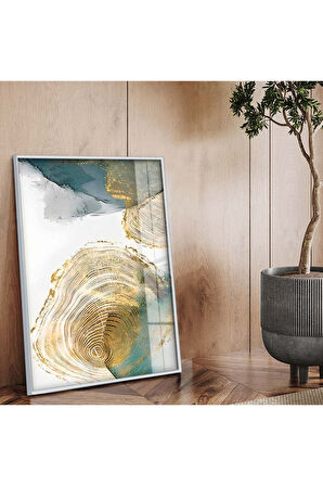 Gold Metal Çerçeveli Soyut Tema Modern Çizim Kırılmaz Cam Tablo