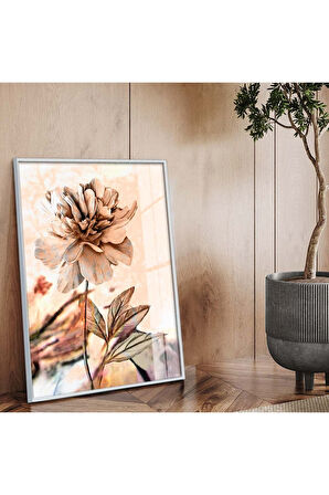 Siyah Metal Çerçeveli Çiçek Desen Modern Çizim Kırılmaz Cam Tablo