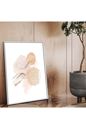 Gold Metal Çerçeveli Kolaj Çizim Soyut Tema Kırılmaz Cam Tablo