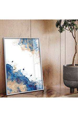 Gold Metal Çerçeveli Soyut Tema Modern Çizim Kırılmaz Cam Tablo